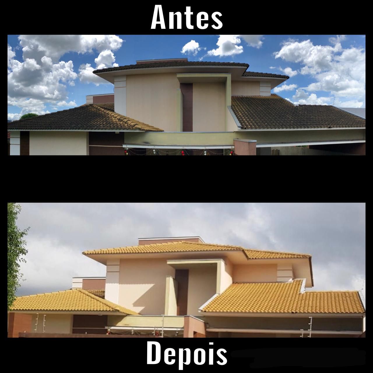 Antes e depois de telhado limpo com o Método Telhado Mágico — exemplo 1